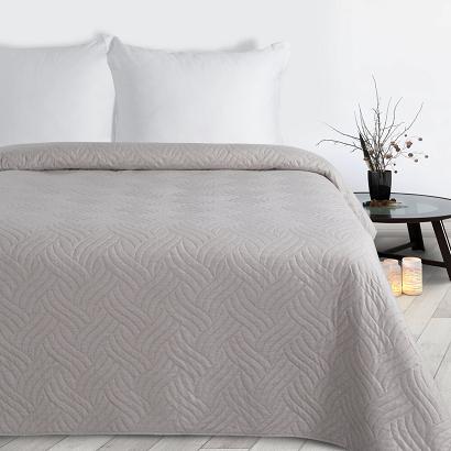 Narzuta dekoracyjna LEN 220x240 beżowa pikowana w fantazyjny meandrowy deseń