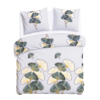 Pościel flanelowa FLANELOVE 180x200 liście miłorzębu na jasnoszarym tle