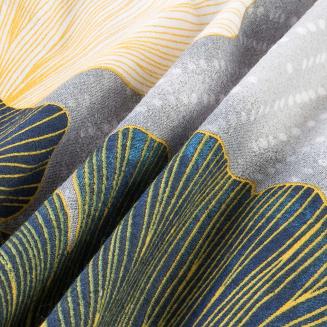 Pościel flanelowa FLANELOVE 180x200 liście miłorzębu na jasnoszarym tle