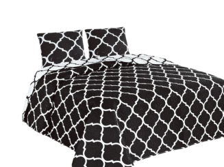 Narzuta dekoracyjna z poszewkami TAVIRA 220x240 dwustronna czarna biała koniczyna maroko