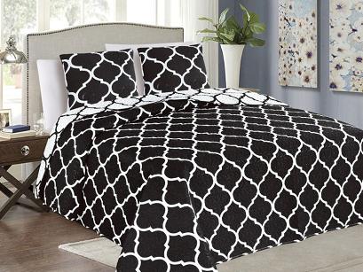 Narzuta dekoracyjna z poszewkami TAVIRA 220x240 dwustronna czarna biała koniczyna maroko