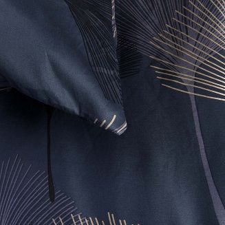 Pościel satyna bawełniana SATYNLOVE 140x200 ciemnoniebieska w liście miłorzębu