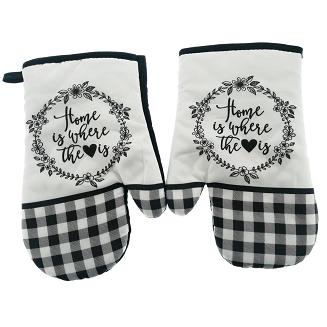 Rękawice kuchenne 18x27 z magnesem 2 szt. czarno-biała kratka vichy