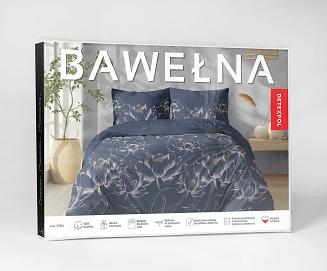 Pościel bawełniana 140x200 Detexpol granatowa kwiaty lotosu
