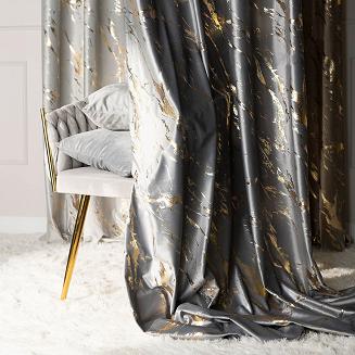 Zasłona gotowa na taśmie MARMA 140x250 jasnoszara ze złotym nadrukiem