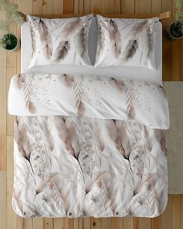 Pościel satynowa 220x200 Detexpol biała beżowe kłosy zbóż