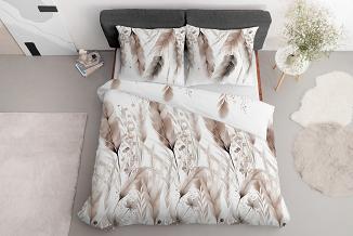 Pościel satynowa 220x200 Detexpol biała beżowe kłosy zbóż