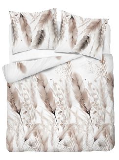 Pościel satynowa 220x200 Detexpol biała beżowe kłosy zbóż