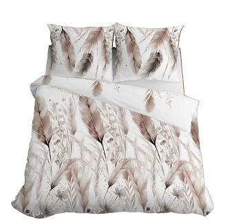 Pościel satynowa 220x200 Detexpol biała beżowe kłosy zbóż