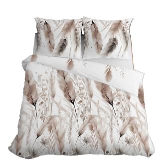 Pościel satynowa 220x200 Detexpol biała beżowe kłosy zbóż