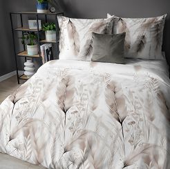 Pościel satynowa 220x200 Detexpol biała beżowe kłosy zbóż