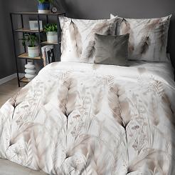 Pościel satynowa 220x200 Detexpol biała beżowe kłosy zbóż