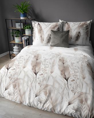 Pościel satynowa 220x200 Detexpol biała beżowe kłosy zbóż