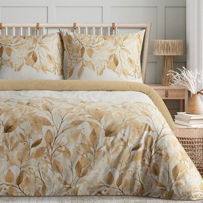 Pościel satynowa SPRING 140x200 Eurofirany  kremowa beżowa gałązki liście