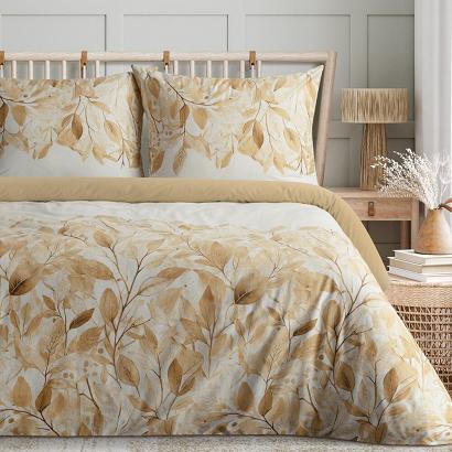 Pościel satynowa SPRING 140x200 Eurofirany  kremowa beżowa gałązki liście