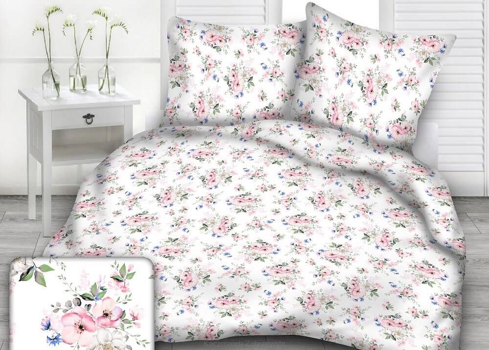 Pościel z kory 140x200 wzór polne róże na białym tle