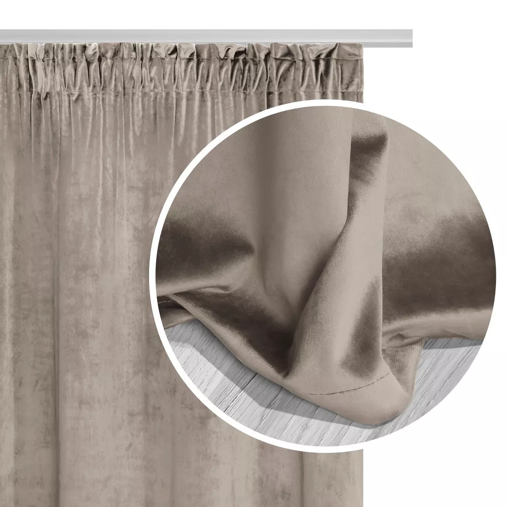 Ciemny Beż Zasłona Welurowa Na Taśmie 140x270 Velvet Soft