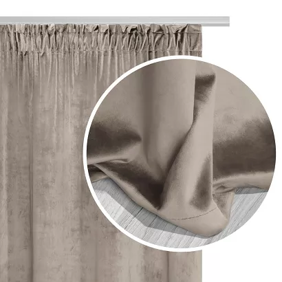 Zasłona gotowa na taśmie VELVET SOFT 140x270 welurowa ciemnobeżowa