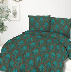 Pościel bawełniana 220x200 COTTONLOVE brązowa turkusowy ornament