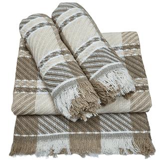 Komplet dekoracyjny narzuta 170x205 + 2x 60x170 beżowa kremowa biała krata