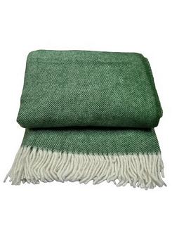 Koc wełniany z frędzlami 150x200 DIAGONAL wełna nowozelandzka zielony