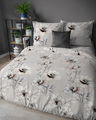 Pościel flanelowa 160x200 szara w duże kwiaty
