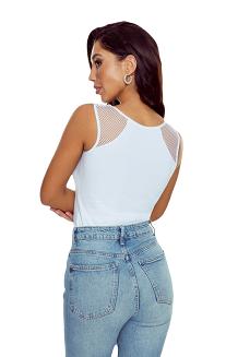 Bluzka damska bokserka z tiulową wstawką i siateczką Darina biała