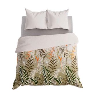 Komplet pościeli FELINA z bawełny satynowej 160x200 biała beżowa zielona liście paproci