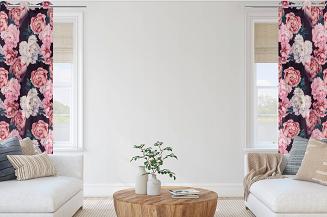 Zasłona gotowa na przelotkach Peony Dark 140x250 welurowa kwiaty peonie