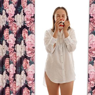 Zasłona gotowa na przelotkach Peony Dark 140x250 welurowa kwiaty peonie