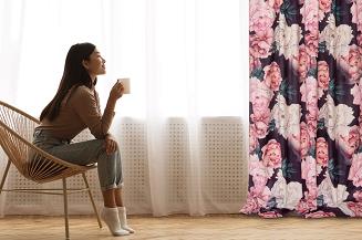 Zasłona gotowa na przelotkach Peony Dark 140x250 welurowa kwiaty peonie