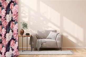 Zasłona gotowa na przelotkach Peony Dark 140x250 welurowa kwiaty peonie