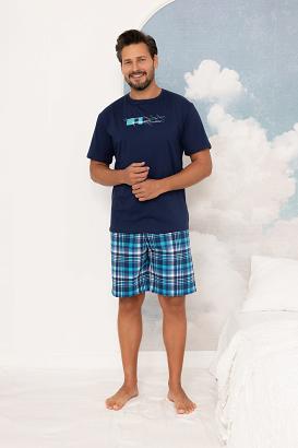 Piżama męska REGINA kod 6001 granatowa spodenki w kratę