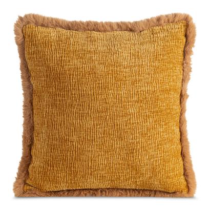 Poszewka dekoracyjna BLANCA 45x45 Eurofirany miodowa szenil i welwet futerko na brzegach