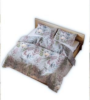 Pościel bawełniana 160x200 szara floralna oaza