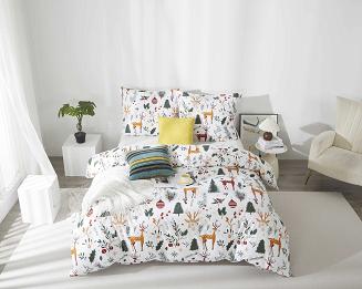 Biała Świąteczna Pościel z Mikrofibry z Nadrukiem 160x200 Christmas Forest