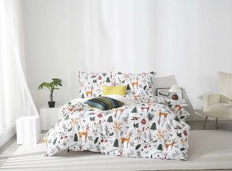 Biała Świąteczna Pościel z Mikrofibry z Nadrukiem 160x200 Christmas Forest