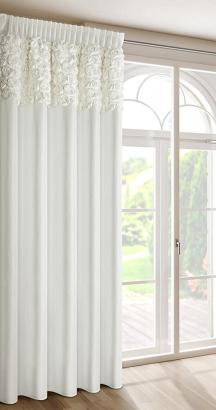 Zasłona gotowa na taśmie ROSES 140x270 Eva Minge Eurofirany kremowa z 6 pasami róż na górze