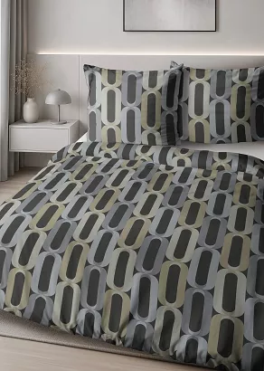 Pościel satynowa Home Satin 220x200 grafitowa w szaro-oliwkowym geometrycznym wzorze