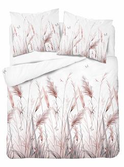 Pościel bawełniana 180x200 Detexpol biała różowe szare polne trawy
