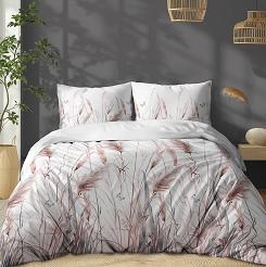 Pościel bawełniana 180x200 Detexpol biała różowe szare polne trawy