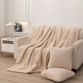 Beżowa Poszewka z Bukli 50x70 Baranek Dreamy Boucle