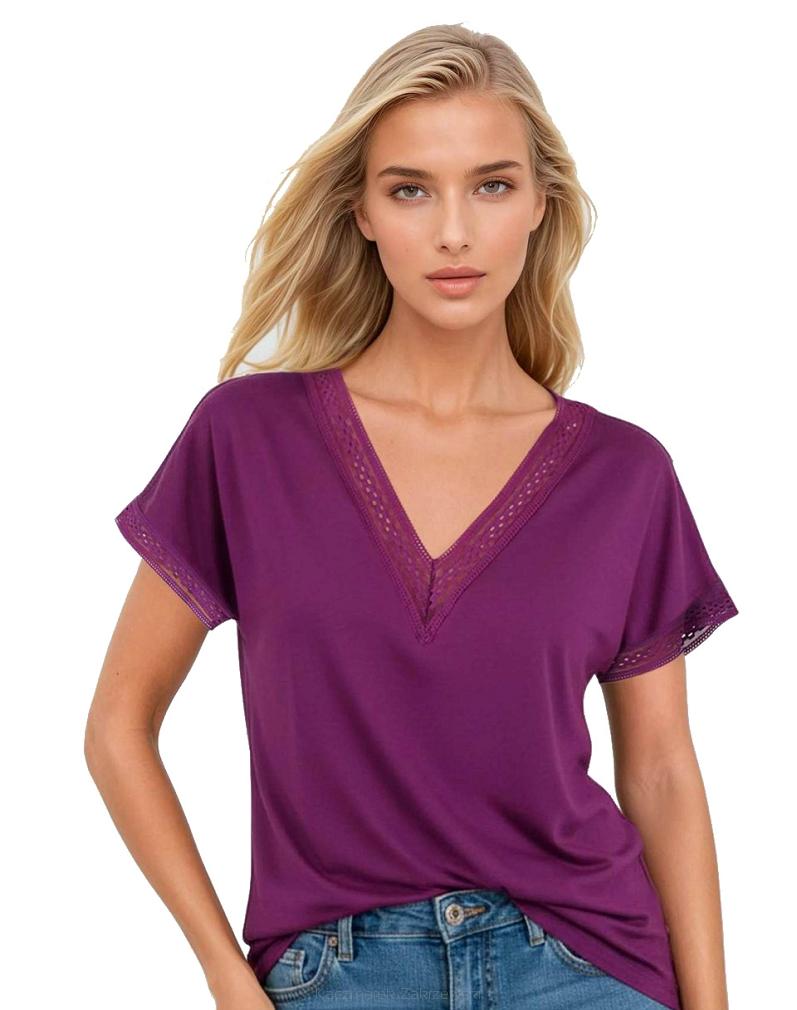 Bluzka damska z dekoltem w serek Flaviana śliwkowa