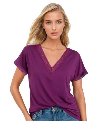 Bluzka damska z dekoltem w serek Flaviana śliwkowa