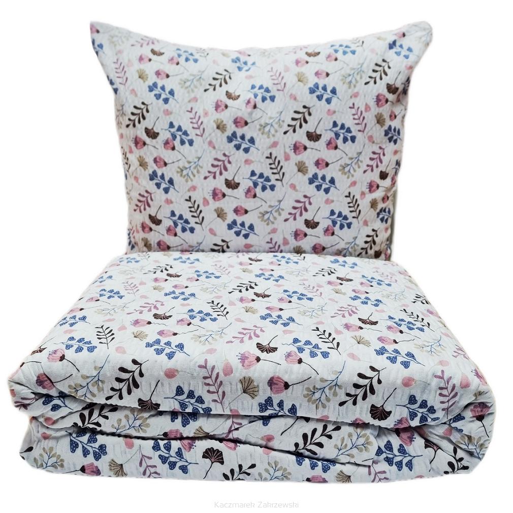 Pościel z kory 200x220 biała różowa granatowa beżowa kwiatowy rzucik