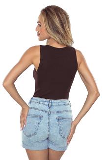 Koszulka damska na ramiączkach Peri Eldar prążki czekoladowa