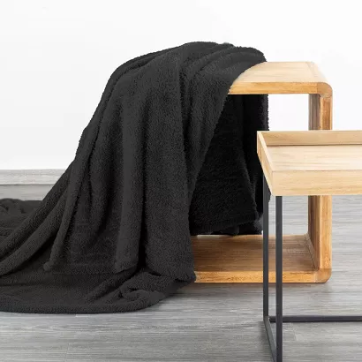 Koc narzuta LORI 70x160 Design91 czarny miękki i puszysty