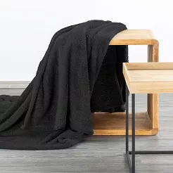 Koc narzuta LORI 70x160 Design91 czarny miękki i puszysty