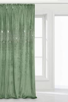 Zasłona gotowa na taśmie Shiny 140x270 welurowa z kryształkami szałwiowa
