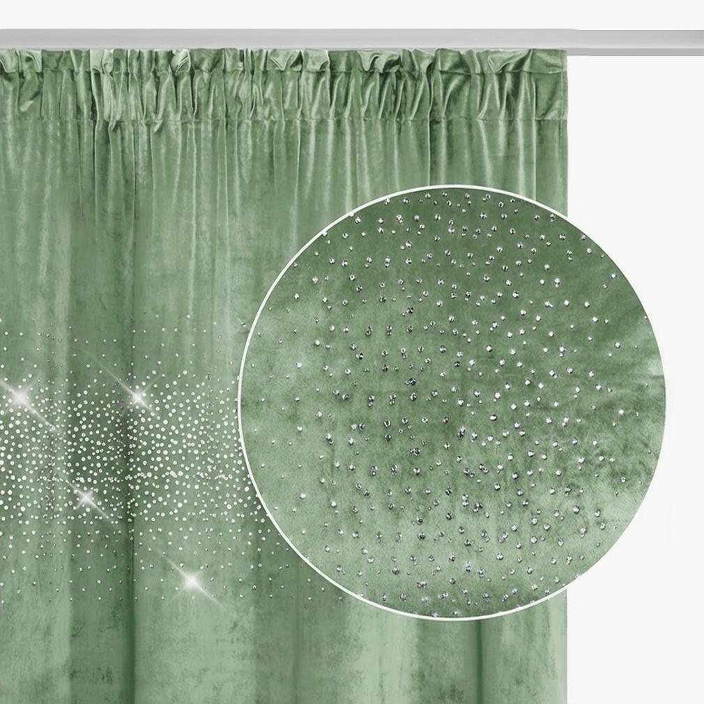 Zasłona gotowa na taśmie Shiny 140x270 welurowa z kryształkami szałwiowa